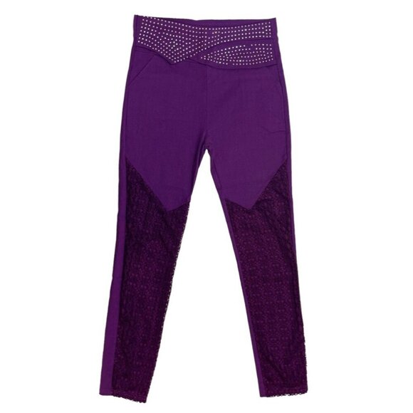 Womens Fancy/Show Pants L/XL Pull-On Skinny Ankle Rhinestones Lace Onlay Pockets - Picture 13 of 14